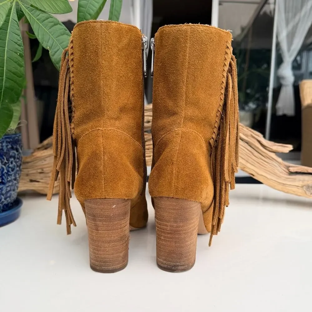 Charles by Charles David Brown Suede Fringe Block Heel Booties Size 8M